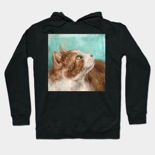 Painting of a White and Orange Cat Looking to the Side Hoodie